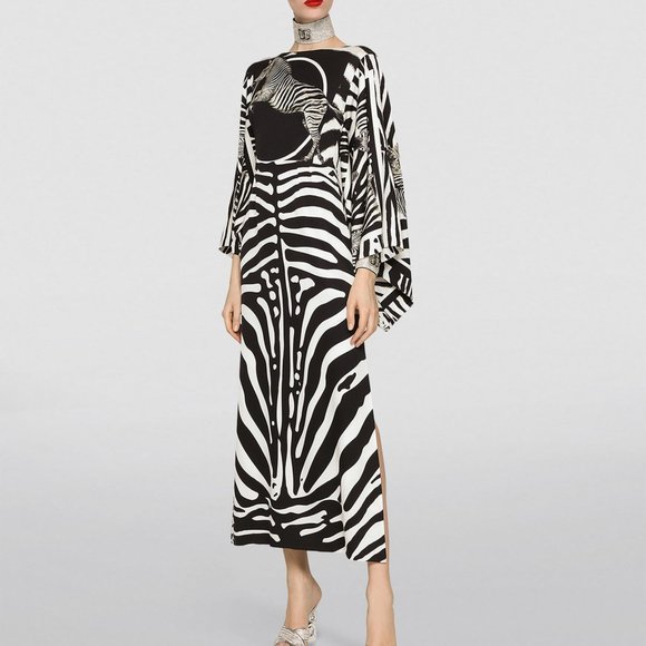 DOLCE & GABBANA Zebra-Print Charmeuse Midi Dress - Picture 2 of 12